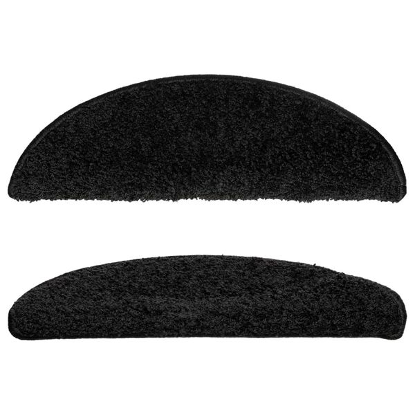 vidaXL 10 db fekete, f&eacute;lk&ouml;r alak&uacute; l&eacute;pcsőszőnyeg 56 x 17 x 3 cm