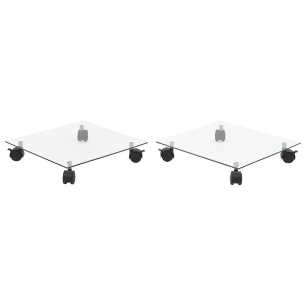 vidaXL 2 db négyszögletű görgős virágalátét edzett üvegből, 35x35 cm