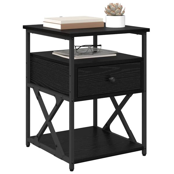 vidaXL &Eacute;jjeliszekr&eacute;ny fi&oacute;kkal Fekete t&ouml;lgy 40 x 42 x 55 cm Faanyag