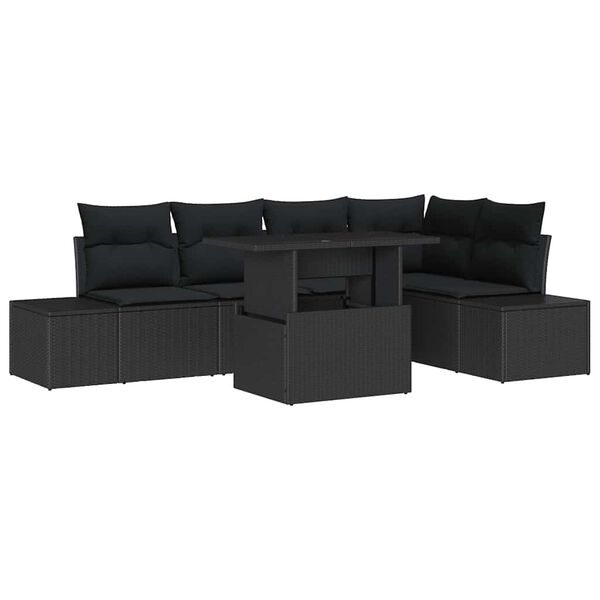 vidaXL Kerti Kanapé Szett tárolóval 6 pcs Fekete Poli rattan