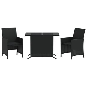 vidaXL 3 r&eacute;szes fekete polyrattan bisztr&oacute;garnit&uacute;ra p&aacute;rn&aacute;val
