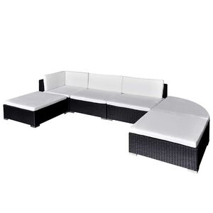 vidaXL 6-r&eacute;szes fekete polyrattan kerti b&uacute;torszett p&aacute;rn&aacute;kkal