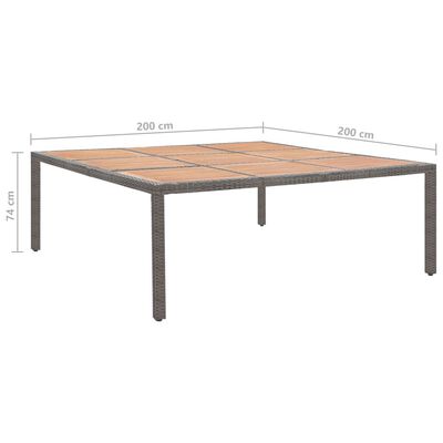 vidaXL szürke polyrattan és akácfa kerti asztal 200 x 200 x 74 cm