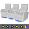 vidaXL LED 3 szem&eacute;lyes műbőr d&ouml;nthető t&aacute;ml&aacute;j&uacute; fotel feh&eacute;r