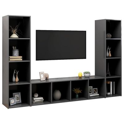 vidaXL 3 db szürke forgácslap TV-szekrény 142,5 x 35 x 36,5 cm