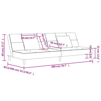 vidaXL kétszemélyes világosszürke szövet kanapéágy két párnával