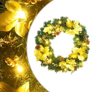 vidaXL z&ouml;ld kar&aacute;csonyi koszor&uacute; LED f&eacute;nyekkel PVC-ből 60 cm
