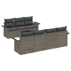 vidaXL Kerti Kanap&eacute; Szett p&aacute;rn&aacute;val t&aacute;rol&oacute;val 8 pcs Sz&uuml;rke polirattan