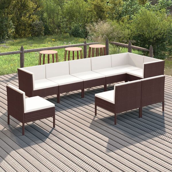 vidaXL 9 r&eacute;szes barna polyrattan kerti &uuml;lőgarnit&uacute;ra p&aacute;rn&aacute;kkal