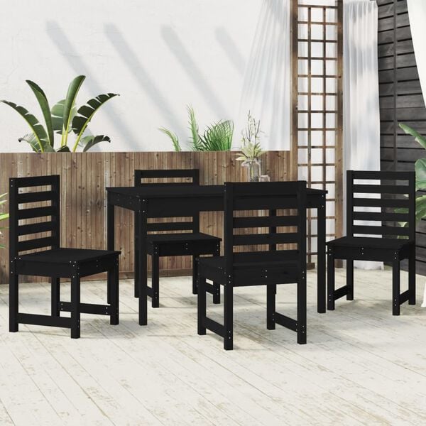 vidaXL 5 r&eacute;szes fekete t&ouml;m&ouml;r fenyőfa kerti &eacute;tkezőgarnit&uacute;ra