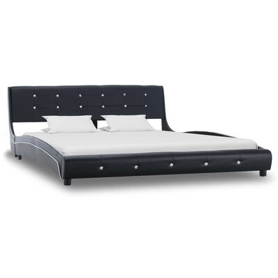 vidaXL fekete műbőr ágy matraccal 160 x 200 cm