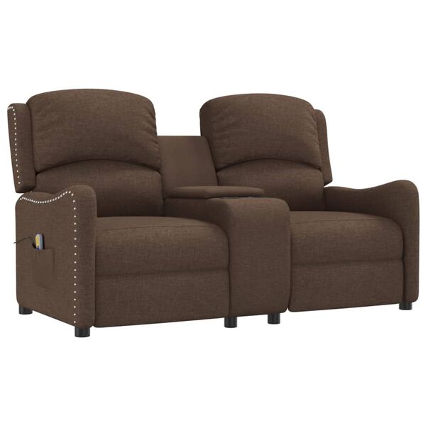 vidaXL 2 személyes barna szövet dönthető masszázsfotel pohártartóval