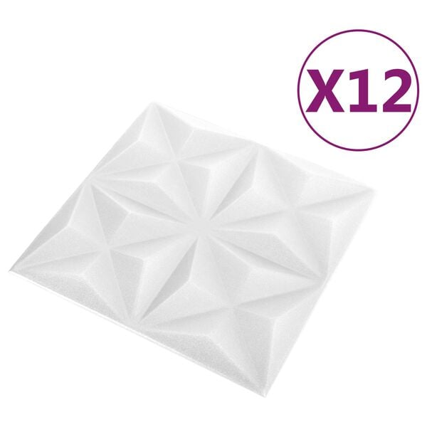 vidaXL Fali panelek 12 pcs Origami Feh&eacute;r 50 x 50 cm XPS Hab