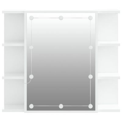 vidaXL magasfényű fehér tükrös szekrény LED-ekkel 70 x 16,5 x 60 cm
