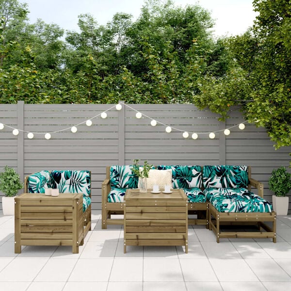 vidaXL 7 r&eacute;szes impregn&aacute;lt fenyőfa kerti kanap&eacute;szett
