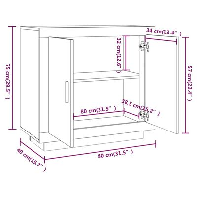 vidaXL fehér szerelt fa tálalóasztal 80 x 40 x 75 cm