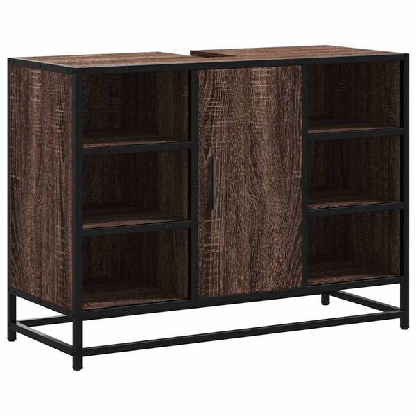 vidaXL barna t&ouml;lgy szerelt fa f&uuml;rdőszobai mosd&oacute;szekr&eacute;ny 80x33x60 cm