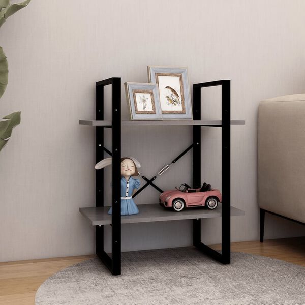 vidaXL kétszintes szürke tömör fenyőfa könyvszekrény 60 x 30 x 70 cm