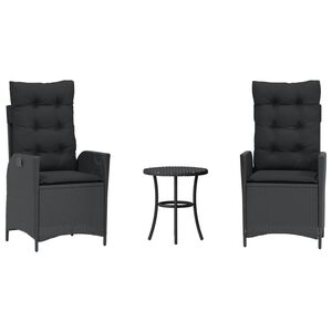 vidaXL 3 r&eacute;szes fekete polyrattan bisztr&oacute;garnit&uacute;ra p&aacute;rn&aacute;val