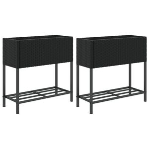vidaXL 2 db fekete polyrattan kerti &uuml;ltetől&aacute;da polccal 70 x 28 x 70 cm