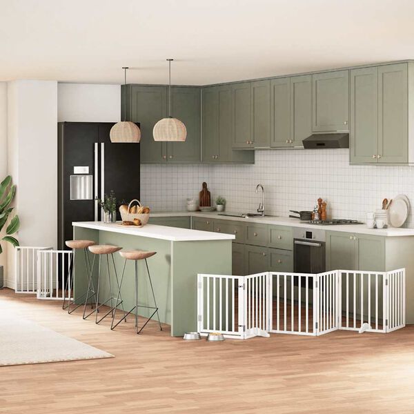 vidaXL feh&eacute;r ny&aacute;rfa 9 paneles &ouml;sszecsukhat&oacute; kutyakapu ajt&oacute;val 450 cm