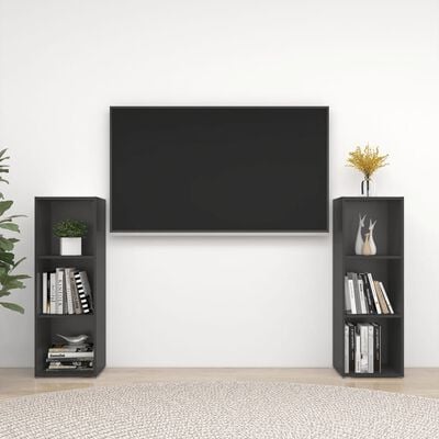 vidaXL 2 db szürke forgácslap TV-szekrény 107 x 35 x 37 cm