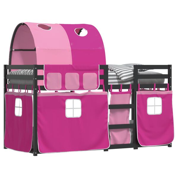 vidaXL r&oacute;zsasz&iacute;n t&ouml;m&ouml;r fenyőfa emeletes &aacute;gy f&uuml;gg&ouml;ny&ouml;kkel 80 x 200 cm