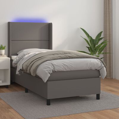 vidaXL szürke műbőr rugós ágy matraccal és LED-del 90x200 cm