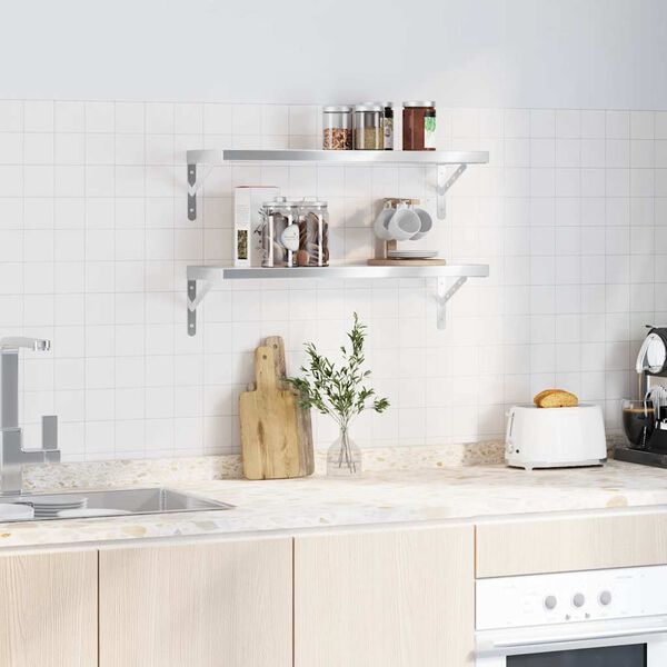 vidaXL 2 db ezüstszínű rozsdamentes acél fali polc 75 x 23,5 x 3 cm