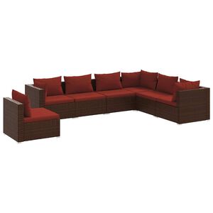vidaXL 7 r&eacute;szes barna polyrattan kerti &uuml;lőgarnit&uacute;ra p&aacute;rn&aacute;kkal