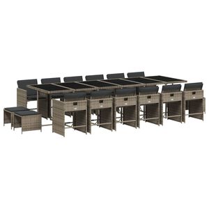 vidaXL 17 r&eacute;szes sz&uuml;rke polyrattan kerti &eacute;tkezőgarnit&uacute;ra p&aacute;rn&aacute;val