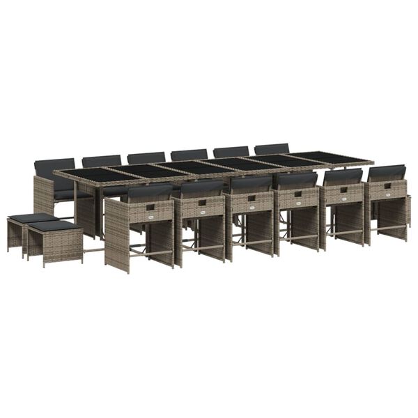 vidaXL 17 r&eacute;szes sz&uuml;rke polyrattan kerti &eacute;tkezőgarnit&uacute;ra p&aacute;rn&aacute;val