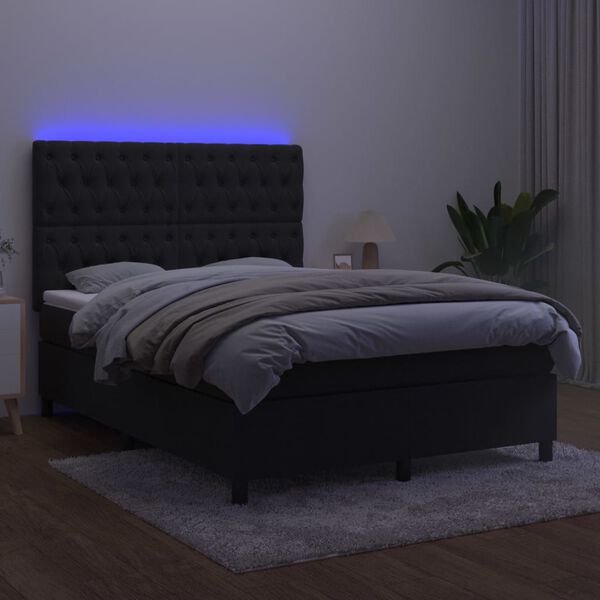 vidaXL fekete b&aacute;rsony rug&oacute;s &eacute;s LED-es &aacute;gy matraccal 140x200 cm