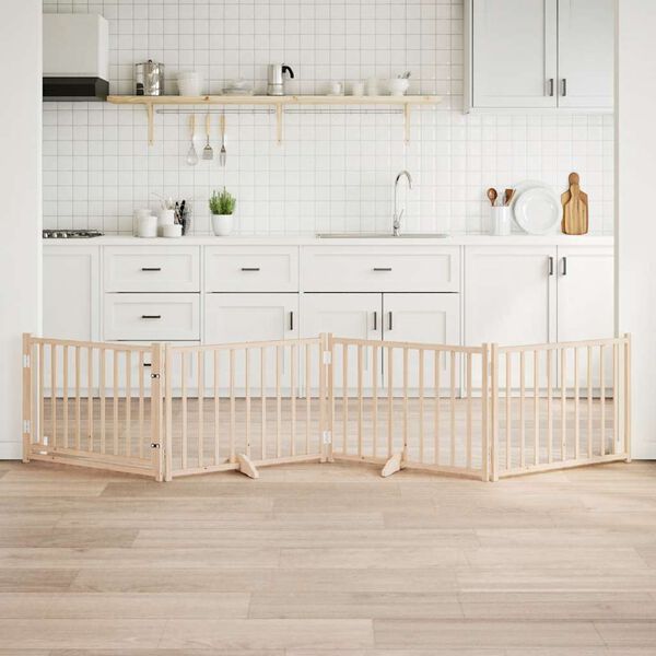 vidaXL t&ouml;m&ouml;r fenyőfa 4 paneles &ouml;sszecsukhat&oacute; kutyakapu ajt&oacute;val 320 cm