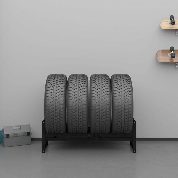 vidaXL fekete t&ouml;m&ouml;r fenyőfa gumiabroncstart&oacute; &aacute;llv&aacute;ny 120x40x40 cm