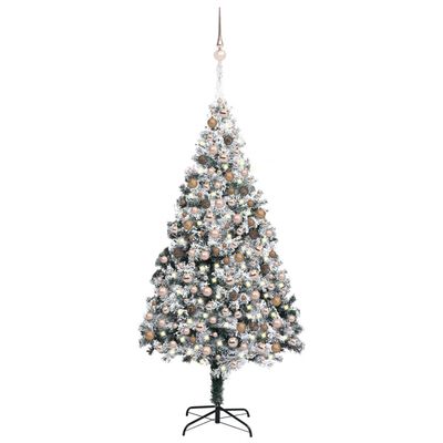vidaXL zöld műkarácsonyfa LED-del/gömbszettel/pelyhes hóval 300 cm
