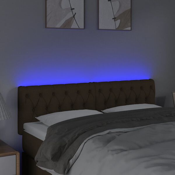 vidaXL s&ouml;t&eacute;tbarna sz&ouml;vet LED-es fejt&aacute;mla 144 x 7 x 78/88 cm