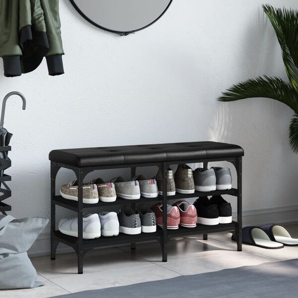 vidaXL fekete szerelt fa cipőpad 82 x 32 x 47 cm