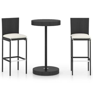 vidaXL 3 r&eacute;szes fekete polyrattan k&uuml;lt&eacute;ri b&aacute;rszett p&aacute;rn&aacute;kkal