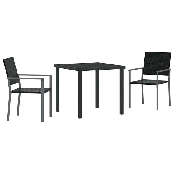 vidaXL Kert &eacute;tkező szett 3 pcs Fekete PE Rattan