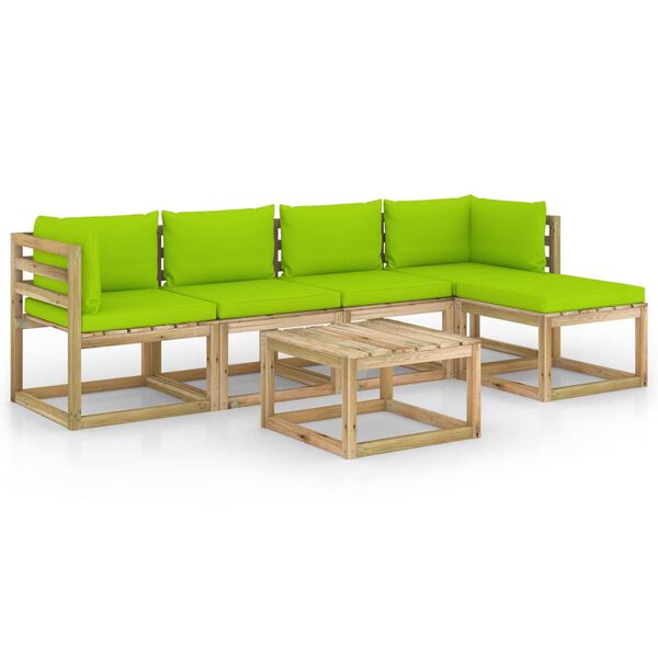 vidaXL 6 r&eacute;szes impregn&aacute;lt fenyőfa kerti &uuml;lőgarnit&uacute;ra p&aacute;rn&aacute;kkal