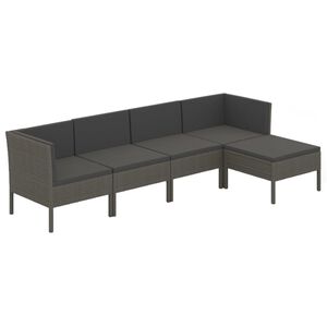 vidaXL 5 r&eacute;szes sz&uuml;rke polyrattan kerti &uuml;lőgarnit&uacute;ra p&aacute;rn&aacute;kkal