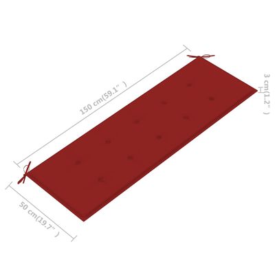 vidaXL tömör tíkfa Batavia pad piros párnával 150 cm