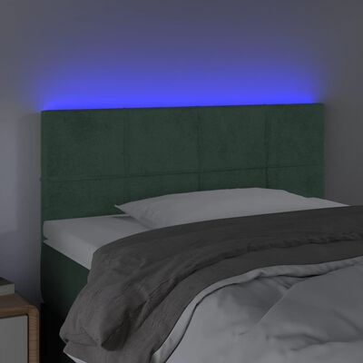 vidaXL sötétzöld bársony LED-es fejtámla 100x5x78/88 cm