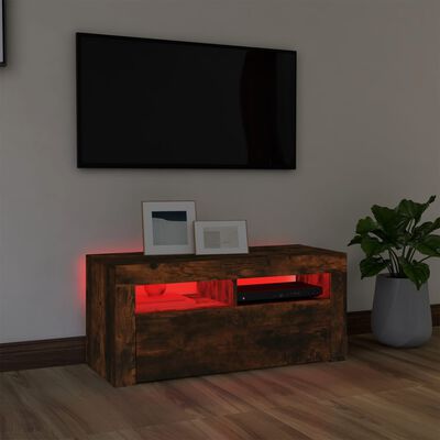 vidaXL füstös tölgyszínű TV-szekrény LED-világítással 90 x 35 x 40 cm