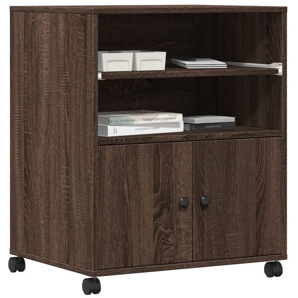 vidaXL barna t&ouml;lgysz&iacute;nű nyomtat&oacute;&aacute;llv&aacute;ny kerekekkel 60x48x74 cm