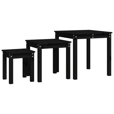 vidaXL 3 db fekete tömör fenyőfa rakásolható asztal