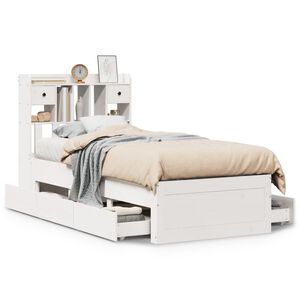 vidaXL feh&eacute;r t&ouml;m&ouml;r fenyőfa k&ouml;nyvespolcos &aacute;gy matrac n&eacute;lk&uuml;l 75 x 190 cm