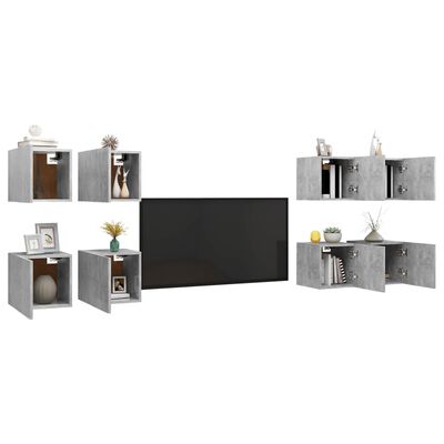 vidaXL 8 db betonszürke falra szerelhető TV-szekrény 30,5 x 30 x 30 cm