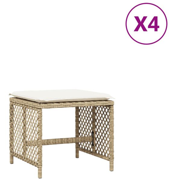 vidaXL 4 db bézs polyrattan kerti szék párnával 41 x 41 x 36 cm